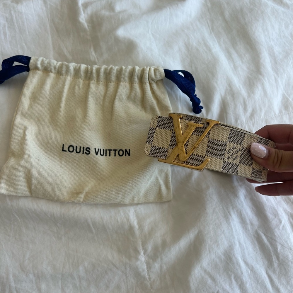 Louis Vuitton Damier Azur Belt with Gold LV Buckle